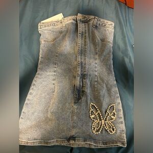 denim dress w butterfly